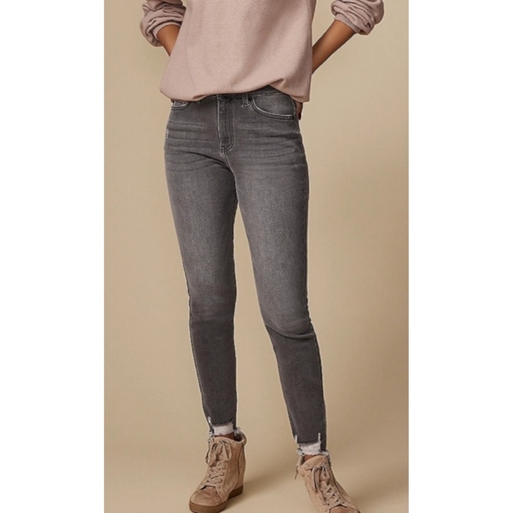 KanCan Gray High Rise Ripped Hem Skinny Jean
